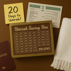 Umrah Saving Box – 280 Days Wooden Islamic Money Box for Hajj & Umrah