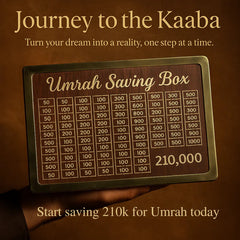 Umrah Saving Box – 280 Days Wooden Islamic Money Box for Hajj & Umrah
